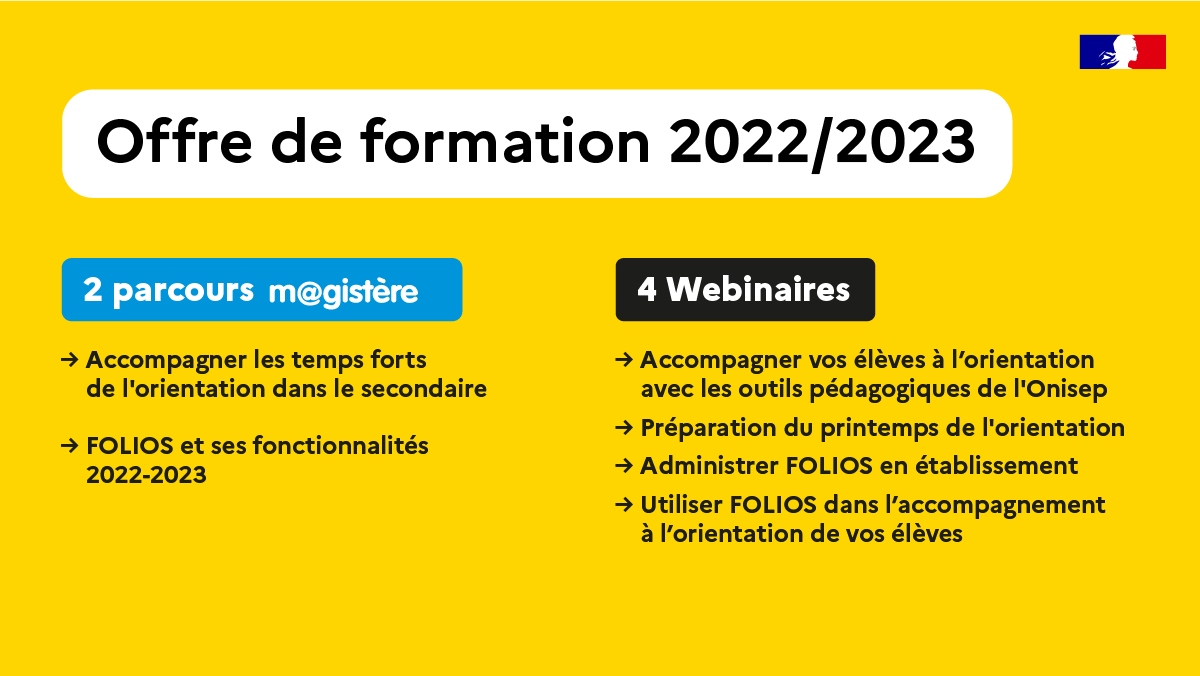 Onisep's tweet photo. #équipeséducatives ➡️ #Onisep vous propose des formations à l’utilisation d’outils et de ressources dans le cadre d’activités menées sur l’#orientation et à la compréhension du processus d’orientation. 
4️⃣ webinaires 2️⃣ parcours m@gistère 👉https://t.co/89HyJugAZO
#collège #lycée https://t.co/RrS1xrOQmy