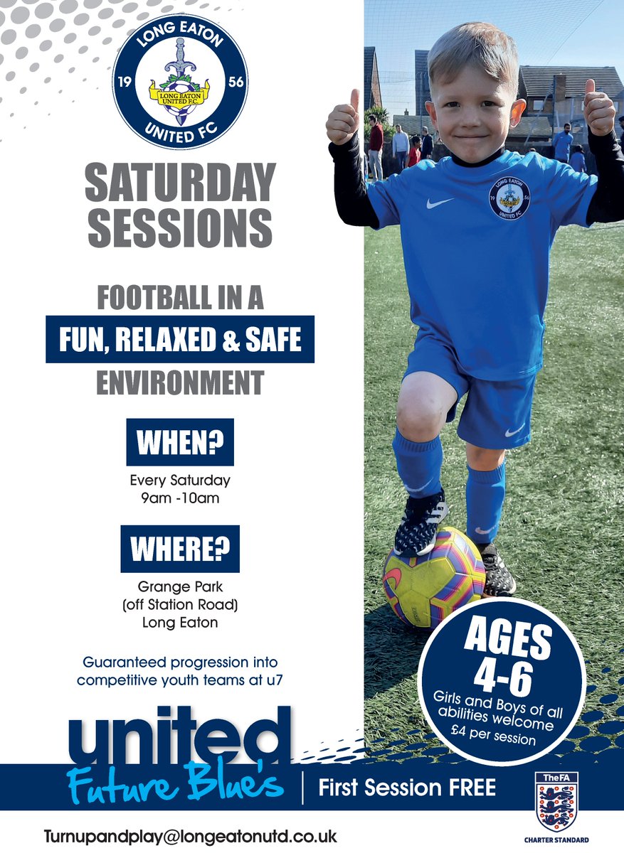 ⚽️ | Future Blues Restarts

This Saturday our Future Blues sessions return to Grange Park for girls and boys aged 4-6. 👀

Sessions cost £4 and will be run every Saturday by Blues coaches Dan Hancock and Danny Gordon! 🙋‍♂️

For more info see poster or longeatonutd.co.uk/teams/248762

🔵⚫️
