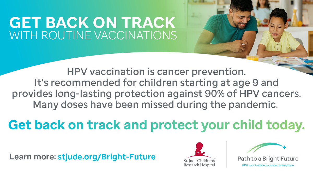 HPV vaccination is safe and effective, provides long-lasting protection and is strongly recommended by pediatricians. Many doses have been missed during the pandemic. Get back on track and protect your child today. bit.ly/3B08rUU #EndHPVCancers #NIAM