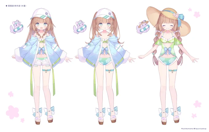 もちこまめちゃん () の新衣装 (水着) を描かせていただきました衣装デザインは 小奈きなこ先生 (@ _cnknc_)這次也繪製了茸茸鼠的新衣裝!!泳裝的茸茸鼠也請多多指教 