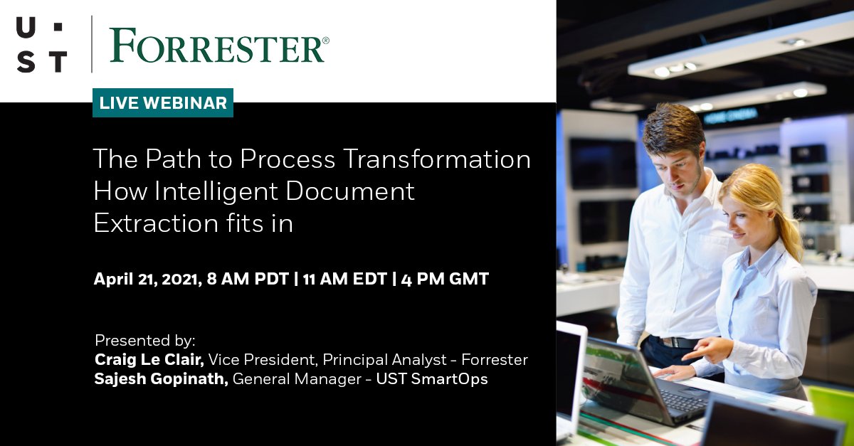USTSmartOps's tweet photo. Our recent webinar with @CSLeClair of @Forrester is now available on-demand. Click here to view and get access to a bonus overtime Q &amp; A document #IntelligentAutomation #IDEP #IDP #SmartVision #SmartOps #USTSmartOps
https://t.co/qKcJ5hhret https://t.co/4sfTQfczAd
