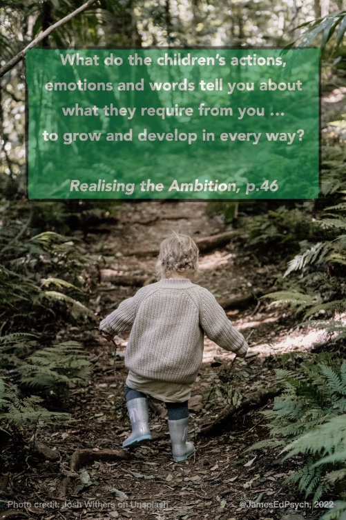 I'm often asked "What's developmentally appropriate provision for 2 year-olds?"

One answer is found by asking a different question: "what are 2 year-olds interested in doing &amp; chatting about?"

Or better: "what is *this* 2 year-old interested in doing &amp; chatting about?"