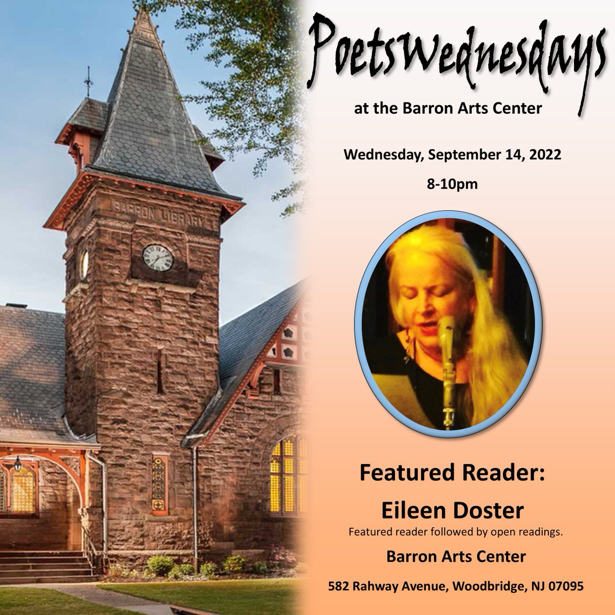 BarronArtsCtr's tweet photo. Join us for the next Wednesday 9/14 for PoetsWednesday ~ 8-10pm.
Featured Reader this month is Eileen Doster.
#poetry #poetswednesday #author #openreadings
#eileendoster https://t.co/bMDZbvCVaX