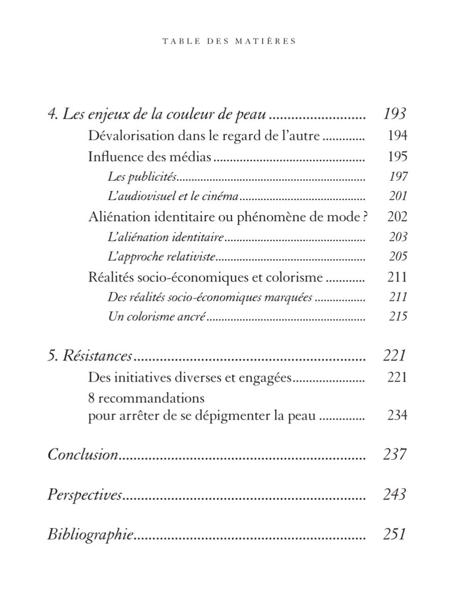 HanneloreVN's tweet photo. La table des matières de mon livre "Décolorés. Un panorama de la dépigmentation volontaire de la peau"
📖🖊️📚

#stopdepigmentation 
#fightcolorism
#saynotoskinbleaching https://t.co/ampEX6PE0z
