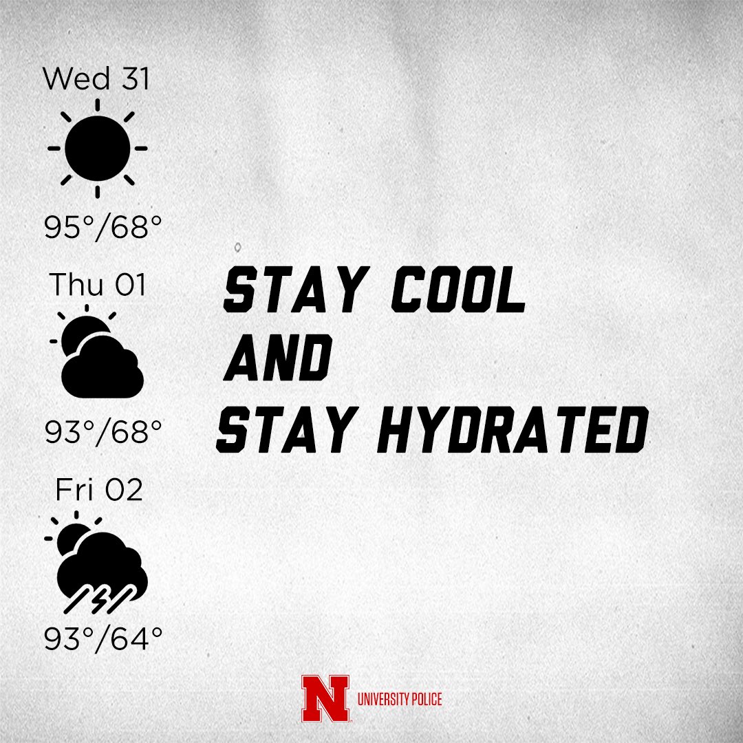 UNLPD's tweet photo. It’s the last day of August!  Make sure you’re remembering to cool down and drink plenty of water. https://t.co/pfkCG8sgkc