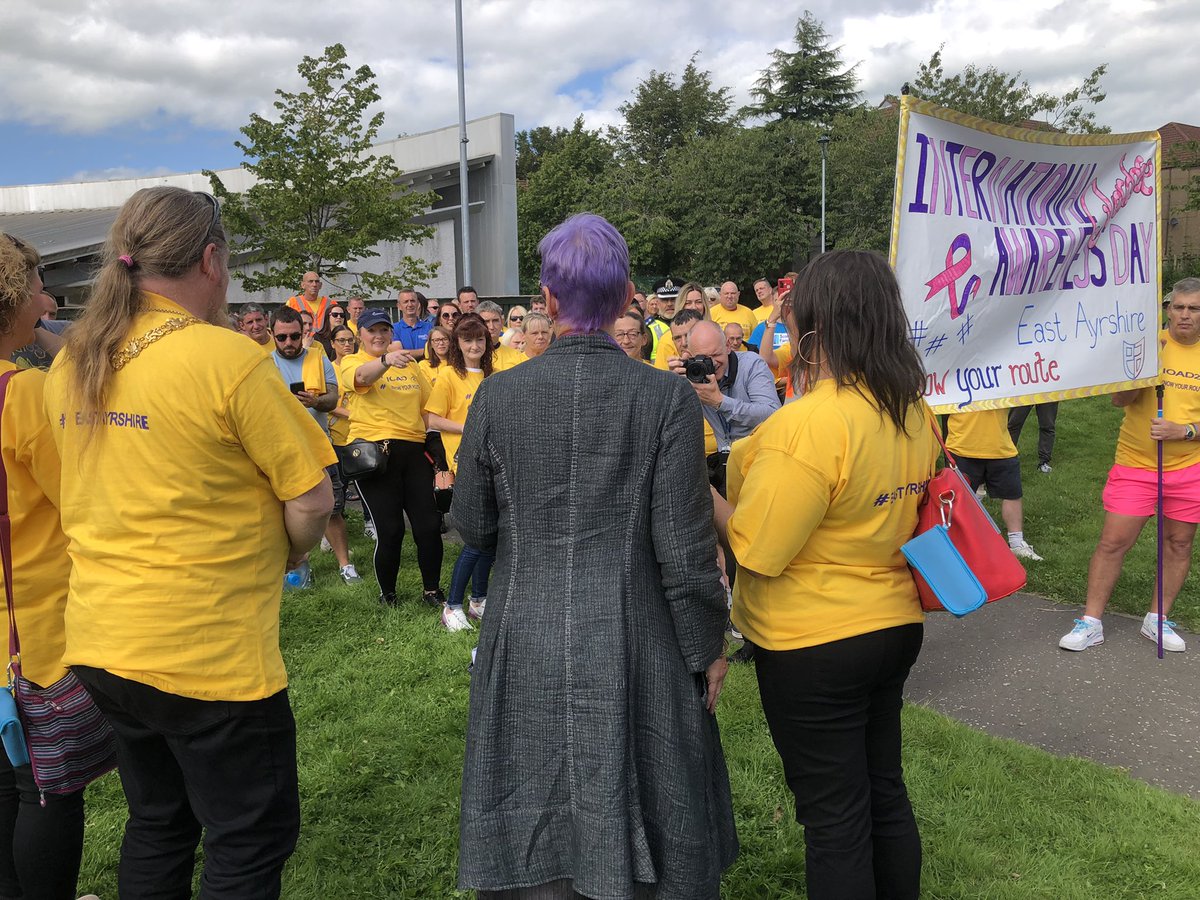 scotgovhealth's tweet photo. Minister for Drugs Policy Angela Constance has joined the @WeAreWithYou Know Your Route walk in Kilmarnock to mark #IOAD and highlight the services available to support people with drug, alcohol and mental health issues in the area. #eastayrshire. https://t.co/PjQtpuXqa4