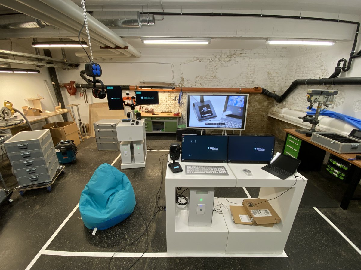 SIM_Station's tweet photo. Test setup of a high scaled #SIMStation Pro Gen2 – incl. media screens and wireless mics (SIM), two control screens and the new 3-button mic (CON), and a large smartboard (DEB). Ready for #INSiM2022!
#BetterSimulation #AVSystem #WorkshopStories https://t.co/dFDag8I4OV