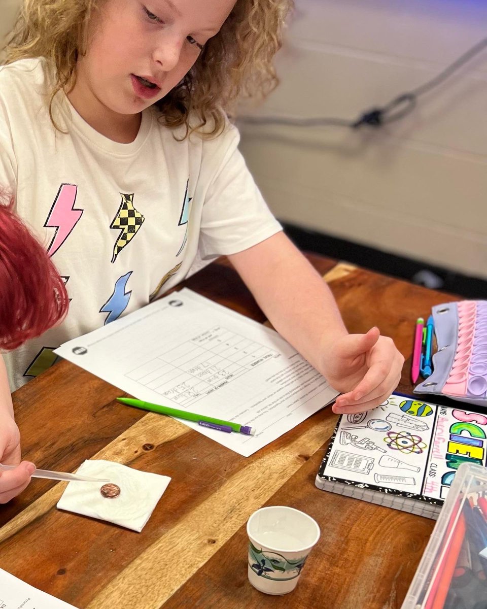 BMSLionPride's tweet photo. Mrs. Denton busted out some science! 6th grade completed the steps for science inquiry as they researched how many drops of water can fit on a penny! They were all shocked at their results. We graphed our data and discussed results. #bmshasGRIT #sciencerocks https://t.co/UnQZIs6gL8