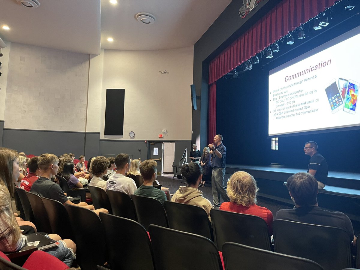 Mr. O & Mr. Leffler address our #AcademyExperience @PerkinsHigh students about expectations for the upcoming year.   Excited to get our students out in the community for those real world experiences!  #Connect #Own #PerkinsPride🏴‍☠️