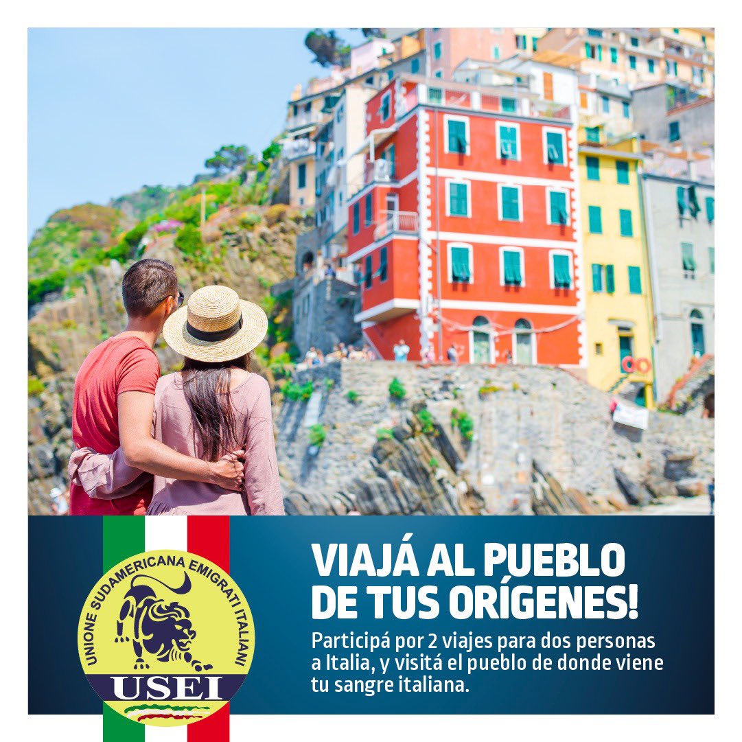 useiufficiale's tweet photo. USEI te invita con un acompañante al pueblo de tus orígenes. ✈️ 🇮🇹
¿Como participar?:
✅ SEGUÍ A @USEIUFFICIALE
✅ COMENTÁ ESTE POSTEO CON EL NOMBRE DEL PUEBLO DE TUS ANTEPASADOS Y ETIQUETÁ A 3 MIEMBROS DE TU FAMILIA.
✅ INGRESÁ AL LINK https://t.co/alUIFRC5EN E INSCRIBITE. https://t.co/WhlyvGHJN2