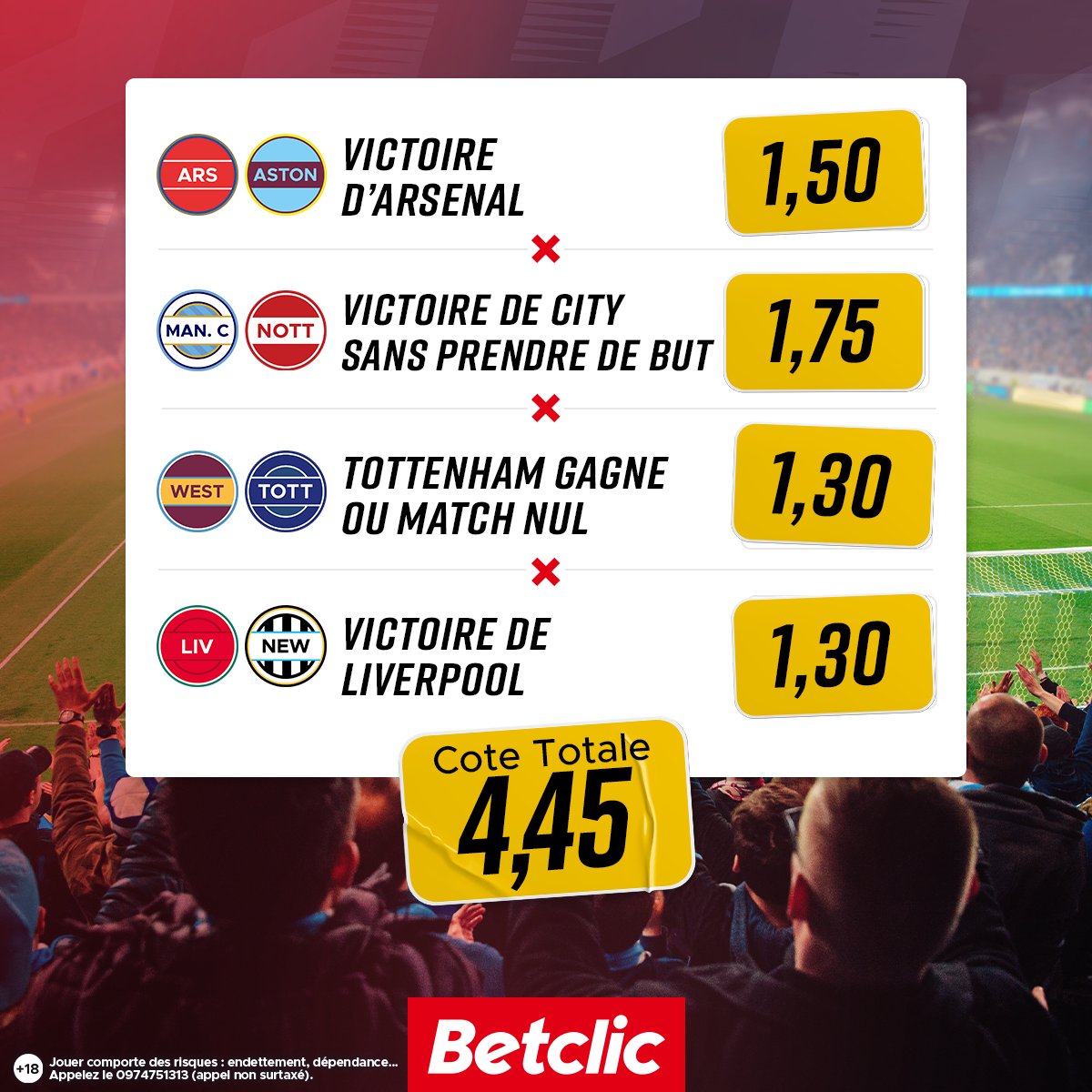 Betclic's tweet image. 👊 La Premier League est à l'honneur également ce soir ! Vous validez le combi ?

On offre 5 x 20€ de Freebets dans les RT si ça ne passe pas 🔥