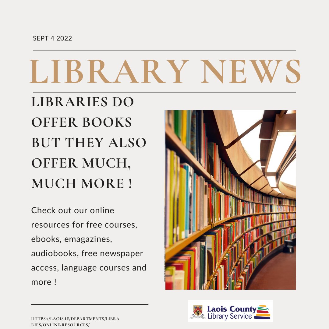 LaoisLibraries's tweet photo. We are all about the books but we also offer so much more ! Have a look at our online resources here: https://t.co/U9MsnAiZ8G 
And remember it is all FREE 😊
#library #librariesonline #ebooks #audiobooks #ecourses #laois @LibrariesIre  #librarylife #librarylove https://t.co/vXQlRNMFzh