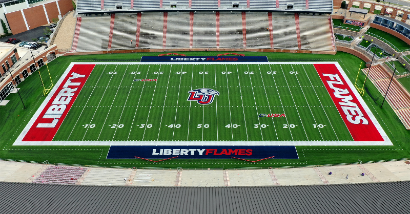 LibertyFlames's tweet photo. .@LibertyFH's Stadium and @LibertyFootball's Williams Stadium have been upgraded with the latest @AstroTurfUSA high-performance turf systems.