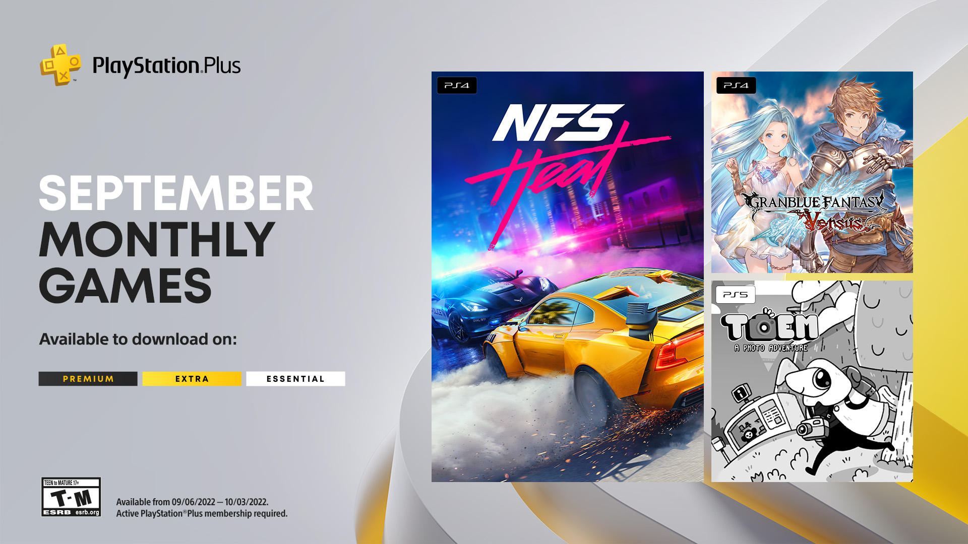 PlayStation on X: The PlayStation Plus Monthly Games and Game Catalog lineup for September has been revealed. Highlights include Need for Speed Heat, Toem, Deathloop and Assassin's Creed Origins. Get a preview