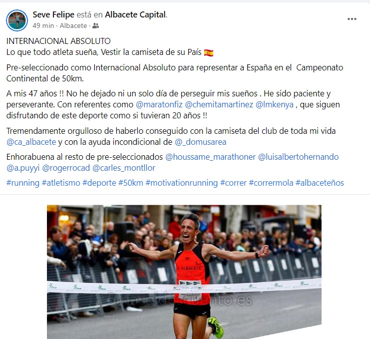 Selopezmanuel's tweet photo. Muy orgulloso de @sevealba_felipe que ha sido preseleccionado como internacional absoluto en los 50 kilómetros para el campeonato continental. Es un ejemplo de esfuerzo, sacrificio y entrega para conseguir un sueño como este. El trabajo da sus frutos. ¡Enhorabuena! https://t.co/OMcruCij5z