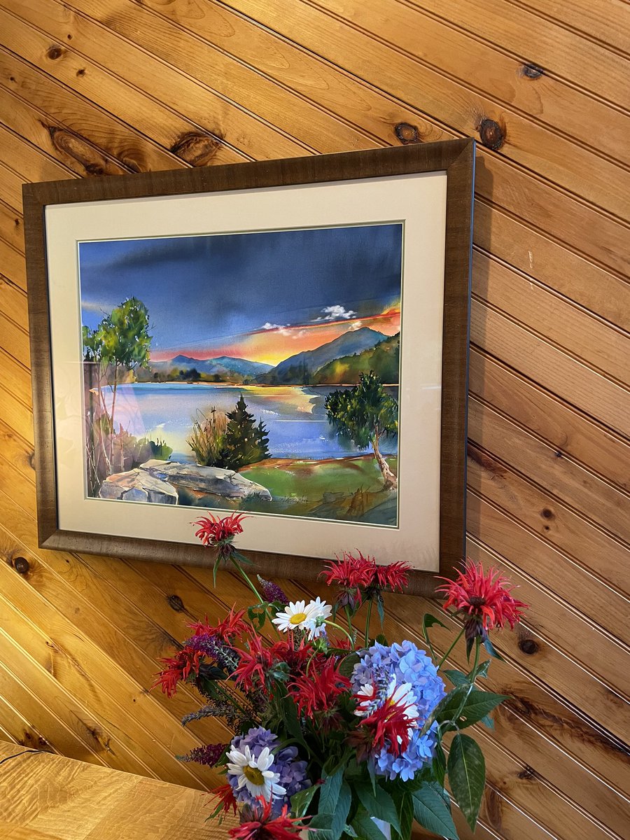 It’s always uplifting when a client shares an image of their framed original in their home. “This Watauga Lake Sunset” #watercolor lives in Butler, Tennessee, on the Watauga Lake waterfront I believe! #wataugalake #landscspepainting #ncartists #weswaugh #boonenc