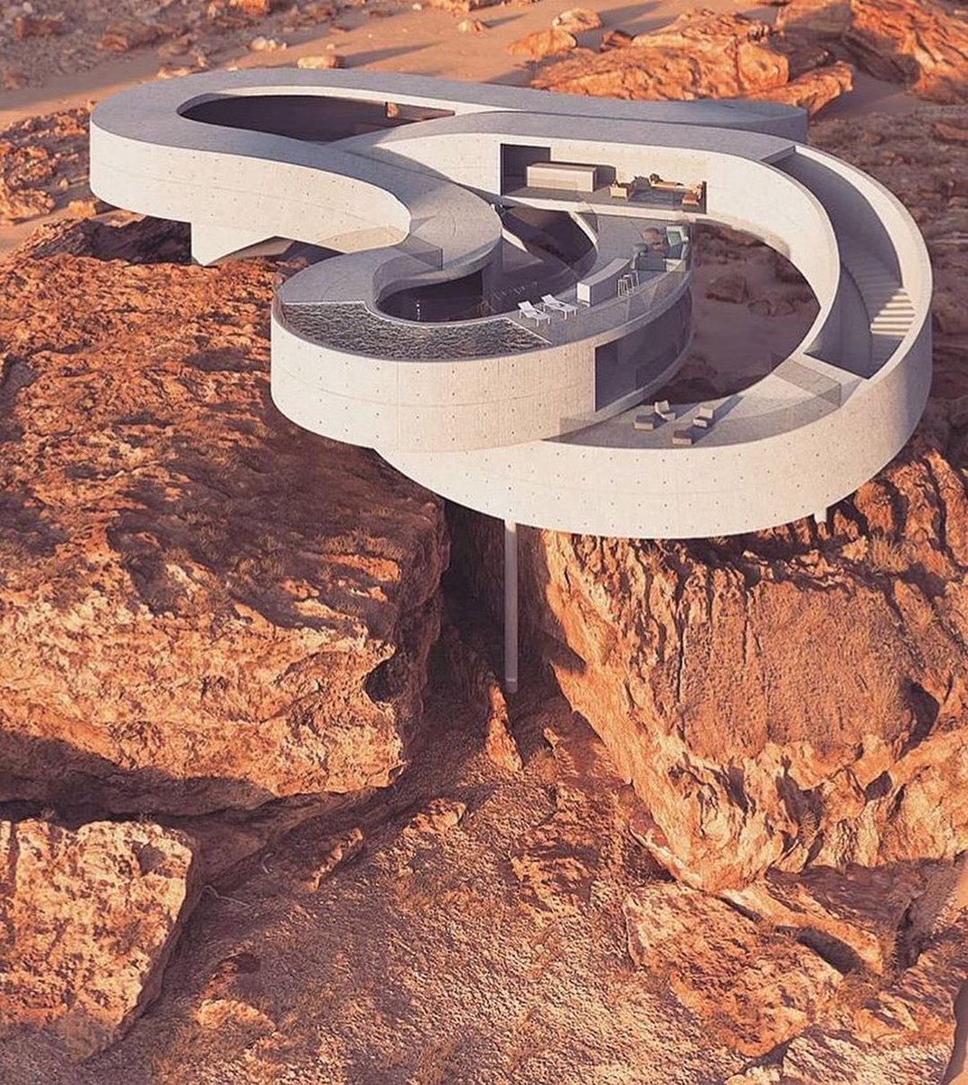 parametricarch's tweet image. Rock House 3, a fictional architectural concept designed by Amey Kandalgaonkar on top of the desert rocks.

🖋Designer: Amey Kandalgaonkar

#fictional #rockhouse #house #habitat #home #concrete #prefabricated #3dprinting