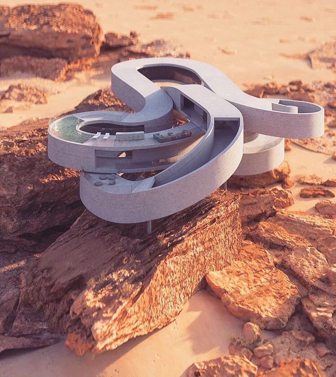 parametricarch's tweet image. Rock House 3, a fictional architectural concept designed by Amey Kandalgaonkar on top of the desert rocks.

🖋Designer: Amey Kandalgaonkar

#fictional #rockhouse #house #habitat #home #concrete #prefabricated #3dprinting