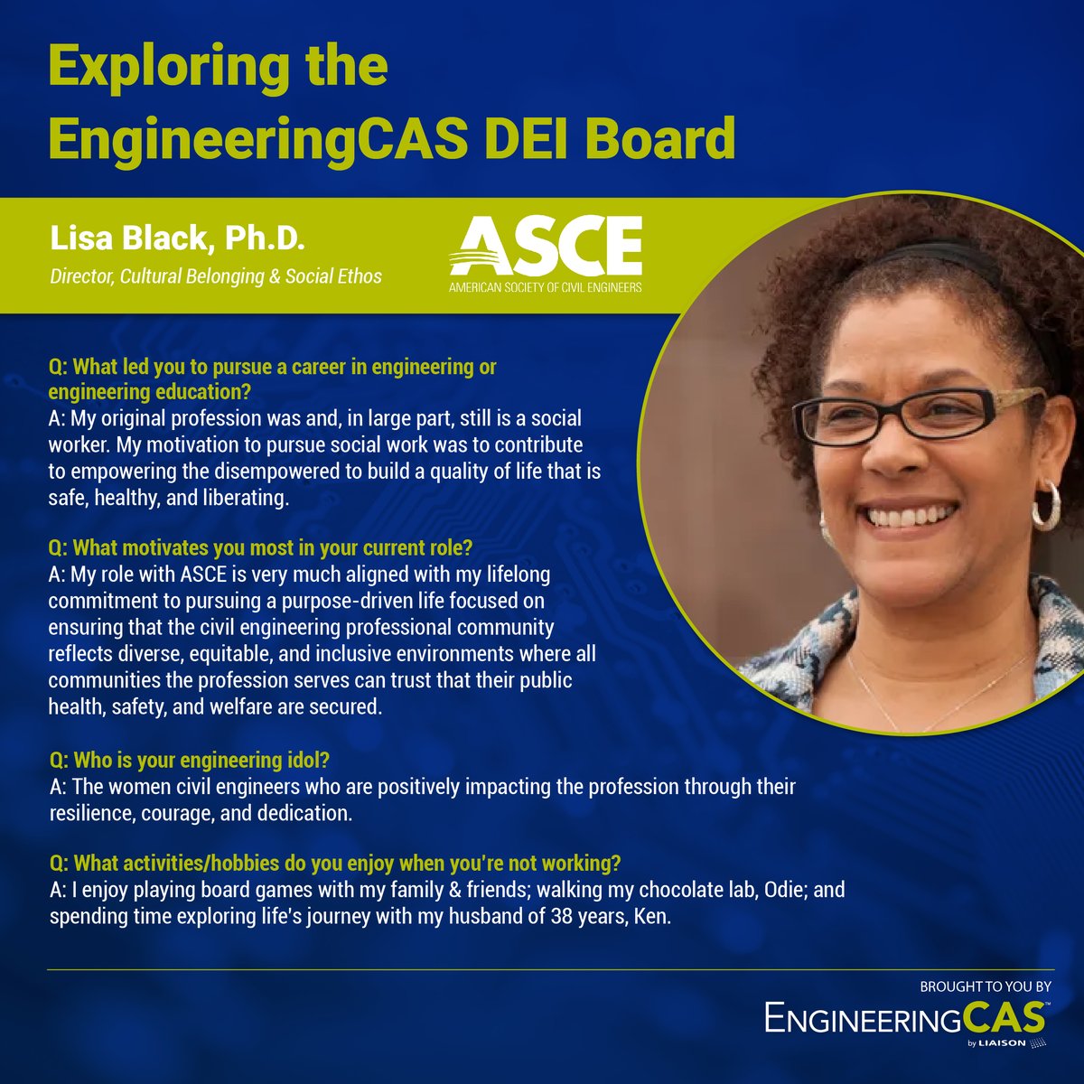 LiaisonEDU's tweet photo. π Exploring the #EngineeringCAS DEI Board π Lisa Black, Ph.D., Director, Cultural Belonging & Social Ethos at @ASCETweets. Thank you, Lisa! https://t.co/SegkSv1IOV
