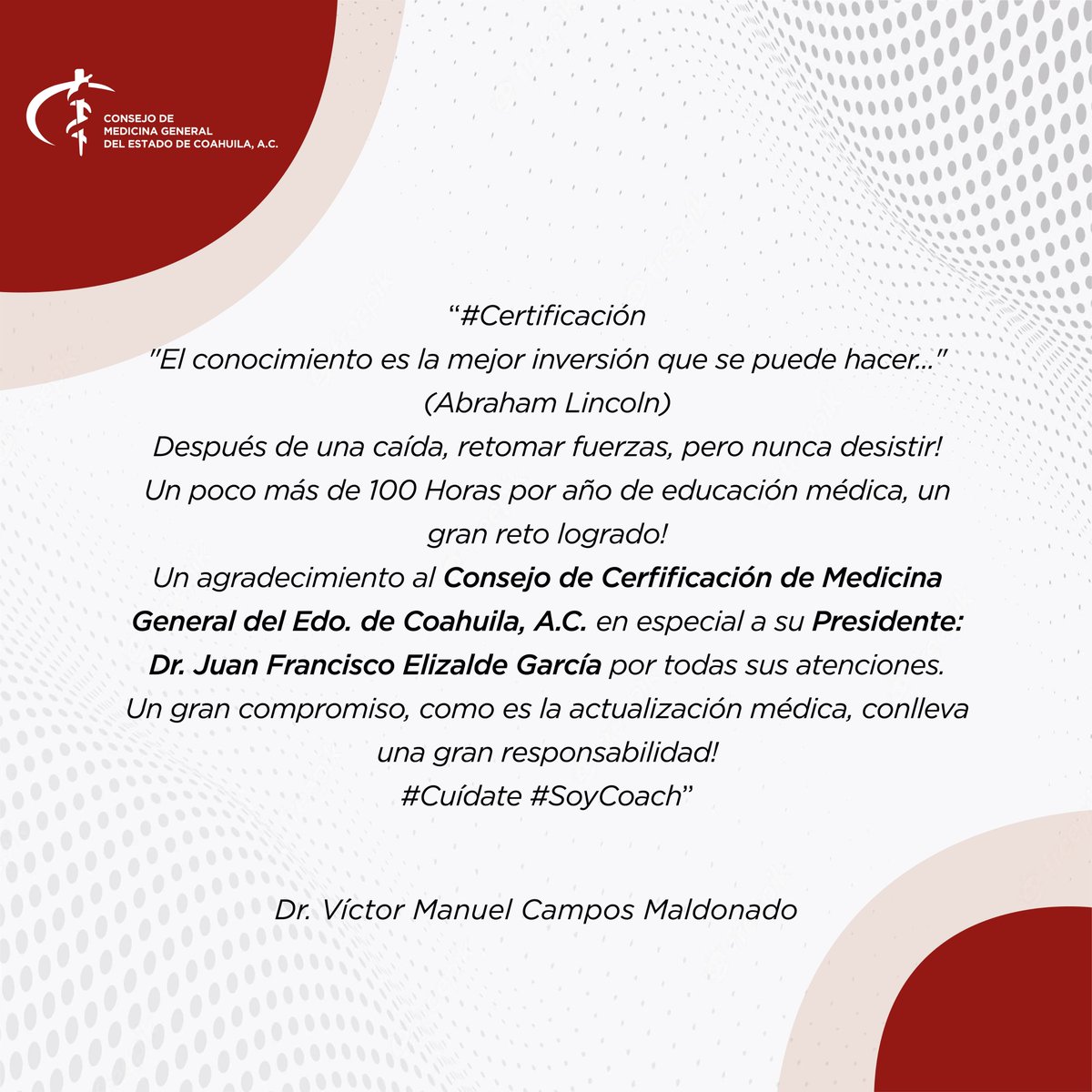 cmedicincoah's tweet photo. Gracias al Doctor Víctor Manuel Campos Maldonado por compartir estas palabras de agradecimiento hacia nuestro consejo de medicina.
#certificación #medicogeneral #monclova #Torreón #saltillo https://t.co/fq1mQkA9pJ