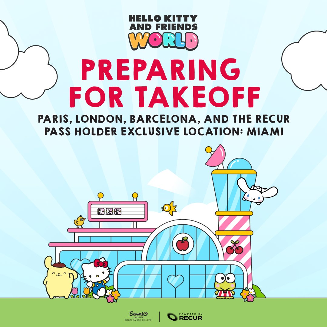 RecurForever's tweet photo. Gm #HelloKittyandFriendsNFT Passengers 📢

We're making our final approach to the first four destinations ✈️

🇫🇷 Paris
🇬🇧 London
🇪🇸 Barcelona
🇺🇸 Miami (RECUR Pass Holder Exclusive)

It's almost time to say, "Bonjour le monde!" 🌎

The first challenge goes live tomorrow @ 12pm ET! https://t.co/dnDL8NwsKP