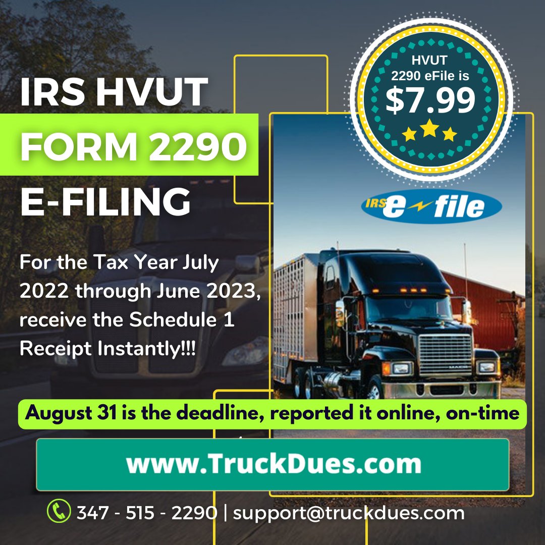 TruckDues.com : HVUT Form 2290 eFile is $7.99 (@2290Payment) / Twitter