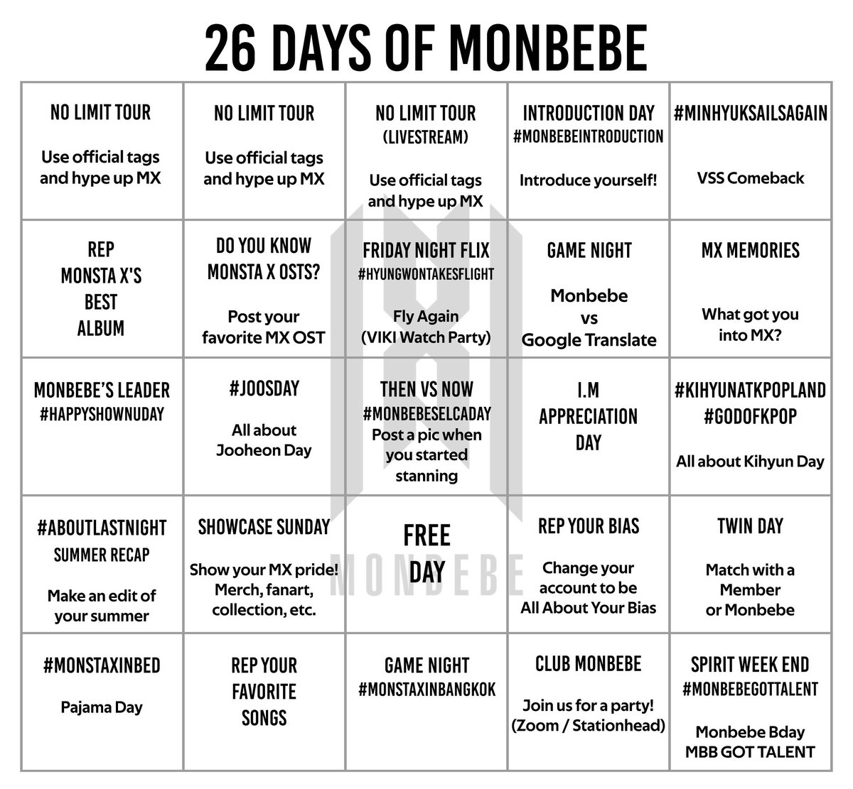 MonbebeMonth's tweet photo. It’s September 1st KST! 26 Days of Monbebe has started! Tell us which day are you most excited about? #26DaysofMonbebe https://t.co/xSTQGBiNey