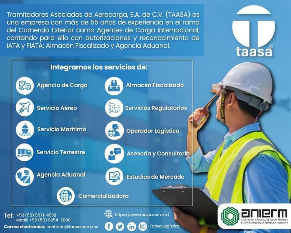 ANIERM_AC's tweet photo. Taasa Logistics líder en comercio internacional, expertos en logística, somos aliados en las operaciones de comercio exterior. 🌐👥📦

#ANIERM #TuEnlaceGlobal #ComercioExterior #Logística https://t.co/dKzCHioWlF