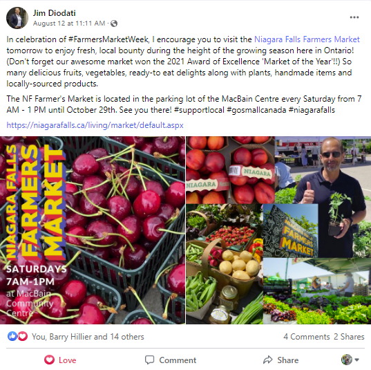 eQuoShift's tweet photo. Thanks to Niagara Falls Mayor, Jim Diodati, you've been invited to the Niagara Falls Farmers Market to enjoy local veggies & produce, artisans, bakers, horticulturalists & more as part of #GoSmallCanada
Visit the McBain Community Centre Sat 7-1 till Oct 29th. https://t.co/063xbY7KhG