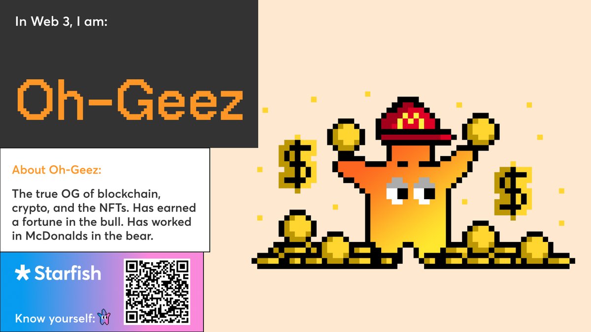 CHE3DY's tweet photo. Just did my Web3 Personality Test by @Starfish_Fi, apparently my Web3 character is “Oh-Geez” 👴

Where my fellow McDonald's colleagues at?

Find out who you are➡https://t.co/NNq1kwAylv

https://t.co/6DCTvMbfsu