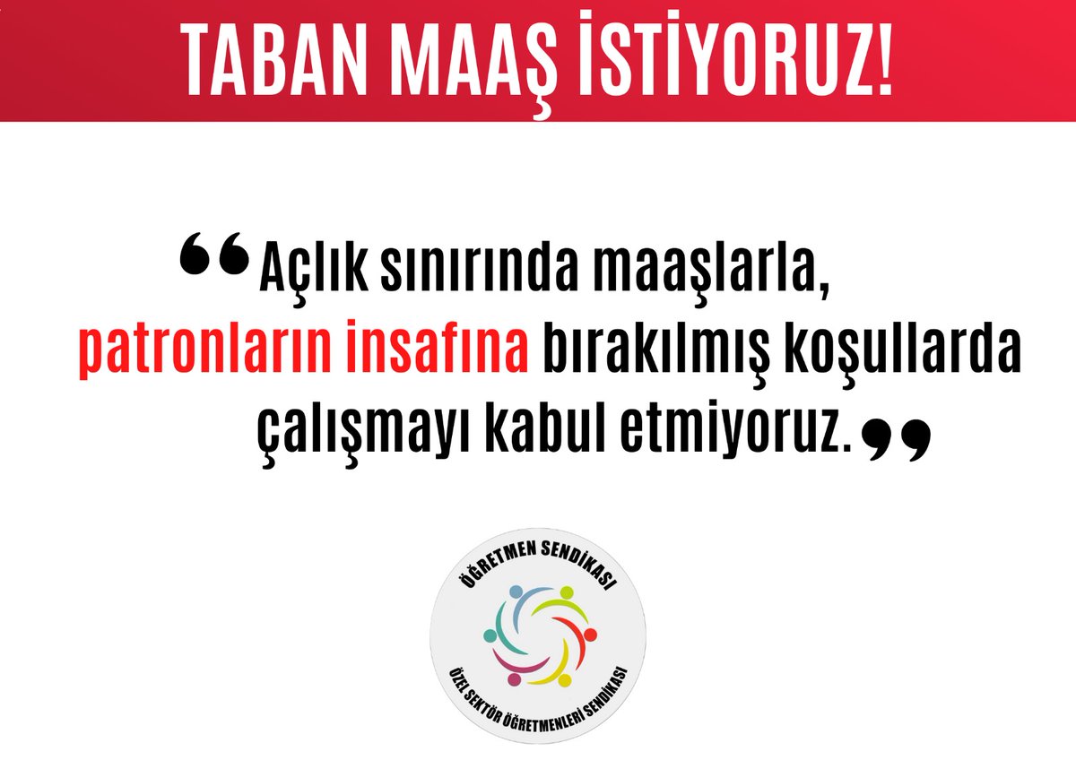 Sınıflarımızda dersimizi anlatırken kafamızda kirayla öğle yemeğiyle, faturalarla ilgili sorular değil, sadece  konularımızla ilgili öğrencilerimize soracağımız sorularımız o olsun istiyoruz!

#TabanMaaşHakkımız <a href="/tcmeb/">Millî Eğitim Bakanlığı</a>