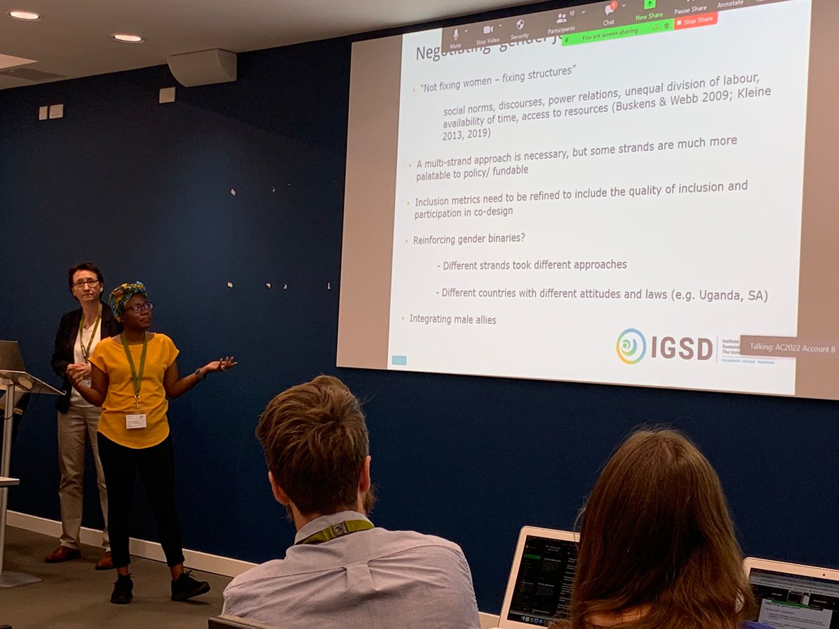 Focusing on fixing structures, not fixing women- sharing experiences from the @GeDIA_Network #gender #justice in #digital #innovation at #RGSIBG22 #RGSIBG2022 - GeDIA co-director Chisenga Muyoya & I in action. Loved the session! Thanks orgs @HelenPallett & Martin Mahony