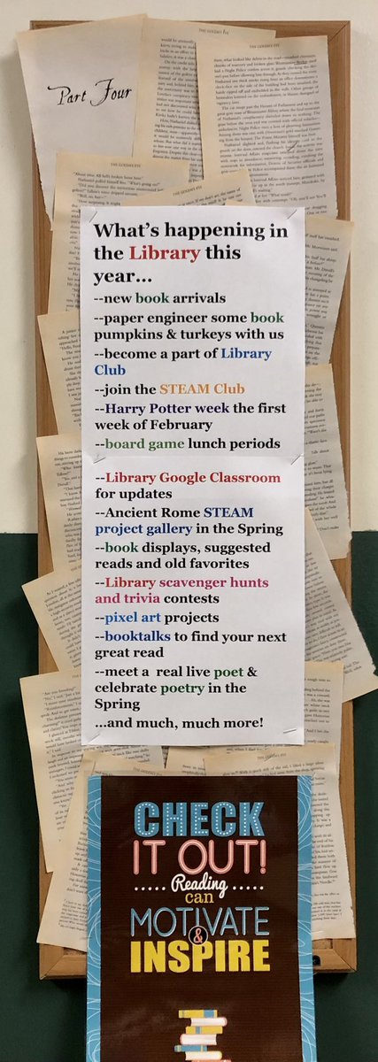 PlainedgeMSLMC's tweet photo. Welcome back Plainedge Middle School!! Be sure and stop in the Library on Tuesday!! Lots planned for the Library this year!! The books missed you and so did we. 🎒💻📚📓 #librarymatters #read #whatshappeninginthelibrary https://t.co/0OFR6n2sBz