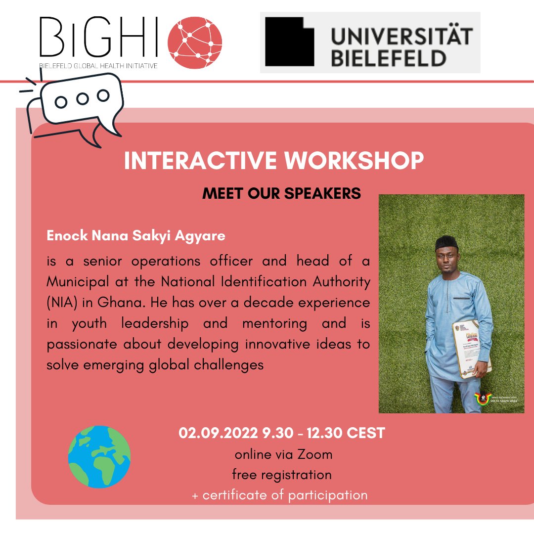 bielefeld_ghi's tweet photo. 💥We are happy to announce another speaker for our workshop on Friday:

Enock Nana Sakyi Agyare ‼️

Don't miss his insights and join our workshop on the global #COVID19 vaccine distribution this Friday! https://t.co/vBLeb6IP4w
