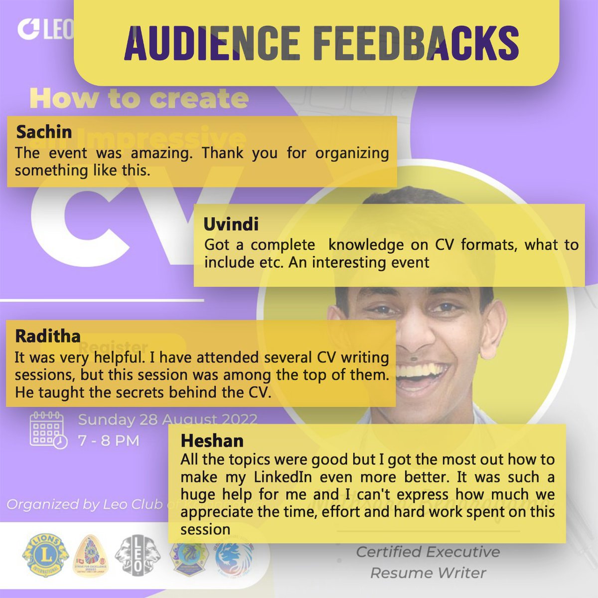 ResumeExecutive's tweet photo. Event: How to create an impressive CV
Organized by: Leo club of Kolonnawa 
Invited by: Isuru Ranaweera 

#Resume #CV #Jobs #jobapplication #jobhelp #webinar #session #keynote #success #innovation #coverletter https://t.co/eRa3lR6db1