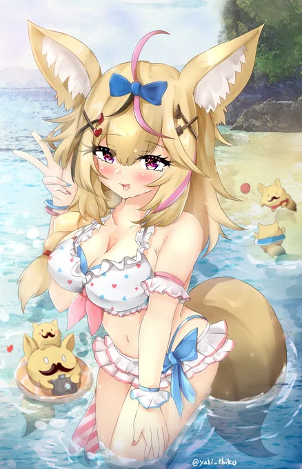 この夏めちゃ水着ぽるぽる描きました!!ありがとうホロサーマー!!!#絵まる 