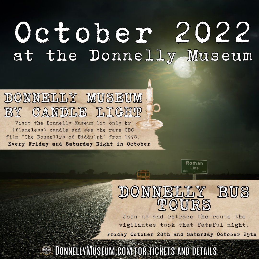 LucanMuseum's tweet photo. Come visit us this coming October! We're holding visits of the Museum by Candle Light, and reviving our Donnelly Bus Tours!
Tickets are available at https://t.co/2huwMFAIk4 https://t.co/qRvYZc1AF0