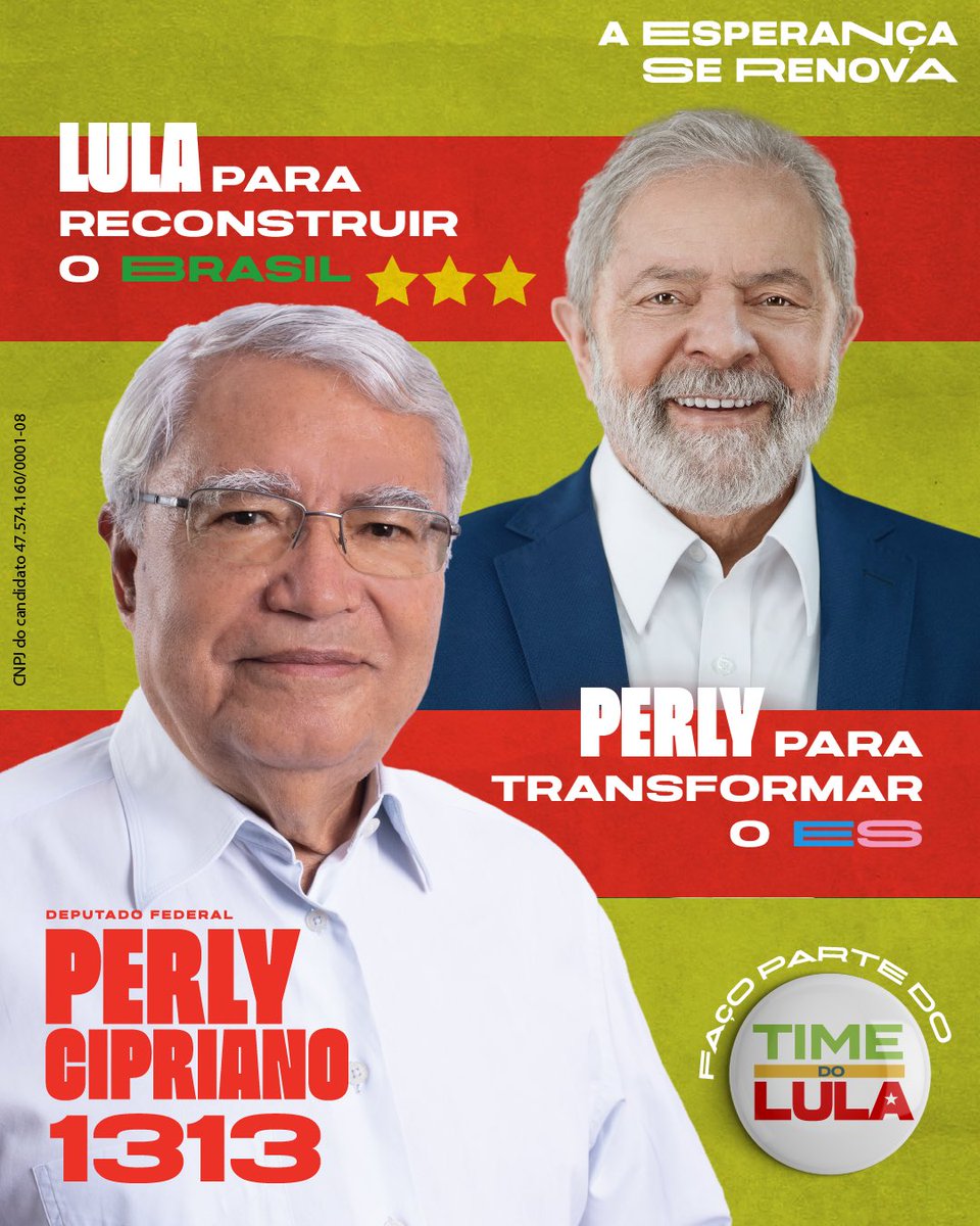 perlycipriano13's tweet photo. Sou candidato a Deputado Federal pela Federação Brasil da Esperança no ES. E vamos com coragem e esperança, junto com Lula pelo Espírito Santo e pelo Brasil. 

E aí, vamos juntos transformar o ES? https://t.co/4Q5E6FpfYB
