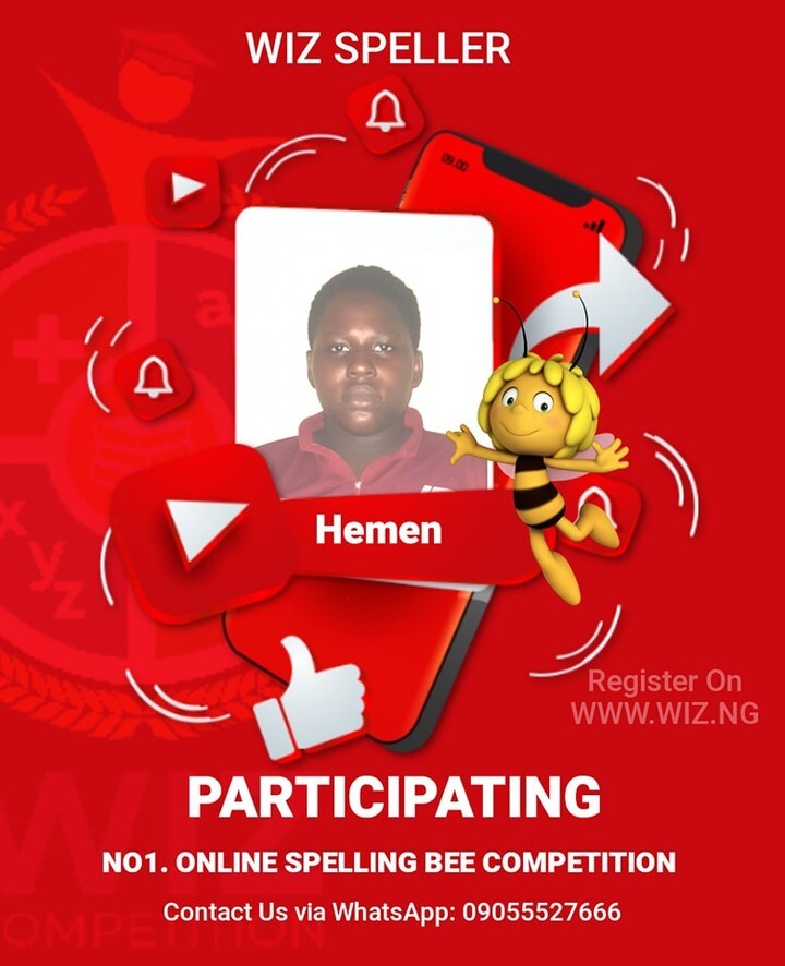 WIZ SPELLING BEE COMPETITION 🐝 2022

Opportunity to challenge your child

Bringing Out The GREATNESS in your children

Positive Engagement
Enroll them on something positive like Wiz, something that will keep them busy and motivate them to develop a k… instagr.am/p/Ch7Y3ZUtdmn/