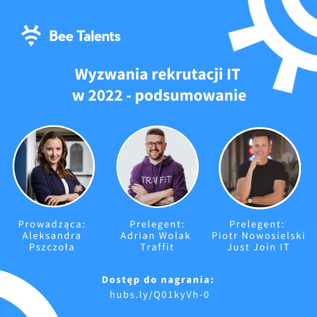 BeeTalents's tweet photo. Tydzień temu rozpoczęliśmy serię webinarów dot. Wyzwań Rekrutacji IT 🐝 Gośćmi Oli Pszczoły byli: Adrian Wolak z @Traffitapp i Piotr Nowosielski z @JUSTJOIN_IT. Na event zapisało się 700 osób! :) Link do nagrania ➡️ https://t.co/78ZmSNI6ha
#BeeTalents #Traffit #JustJoinIT https://t.co/JNgk3CnemM