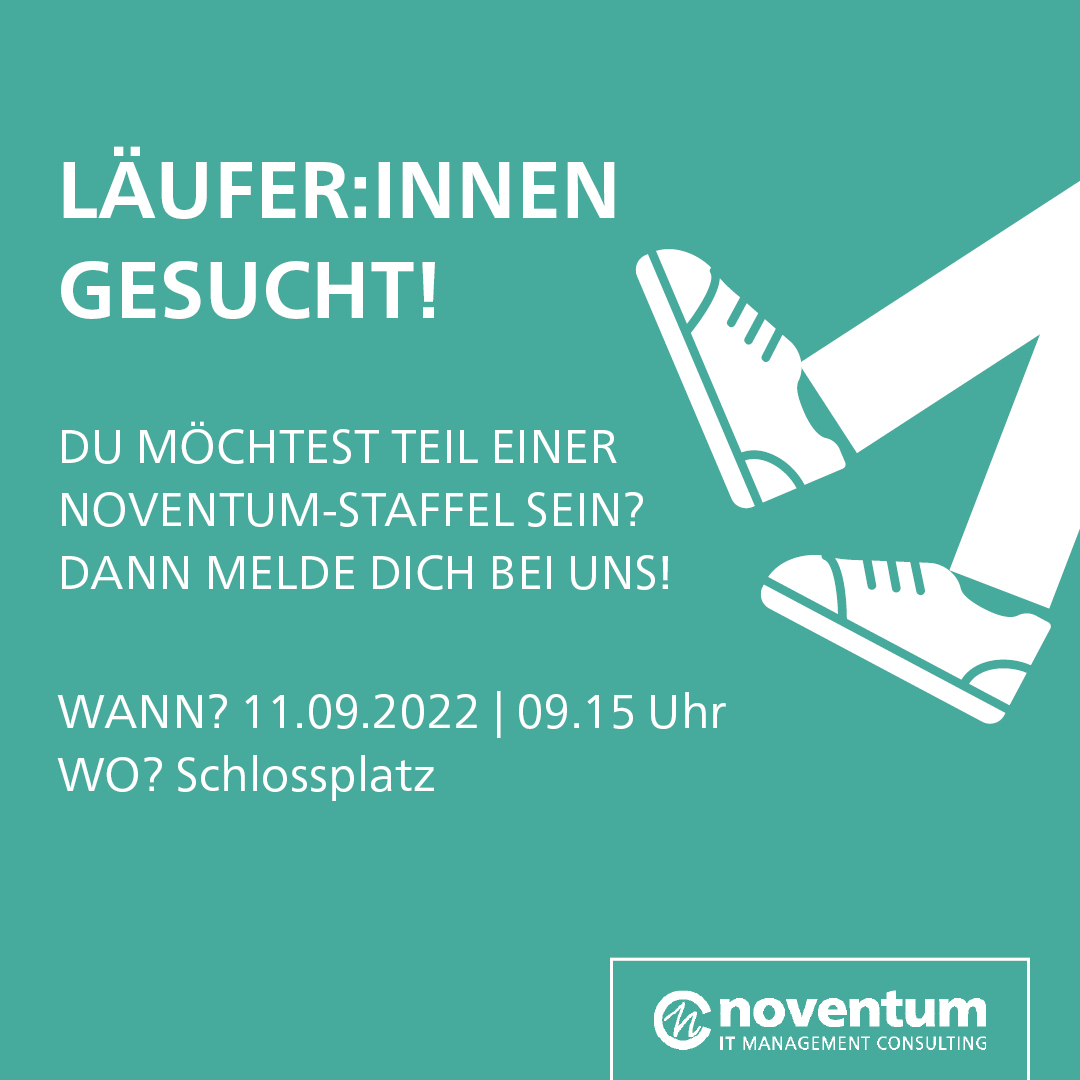 Wir suchen noch begeisterte Läufer:innen für unsere Staffeln beim Atruvia Staffelmarathon am Sonntag, den 11.09.22. 🏃‍♀️🏃‍♂️
Wer möchte kostenlos mit uns mitlaufen? 😊 Meldet Euch bei jennifer.kutz@noventum.de.
