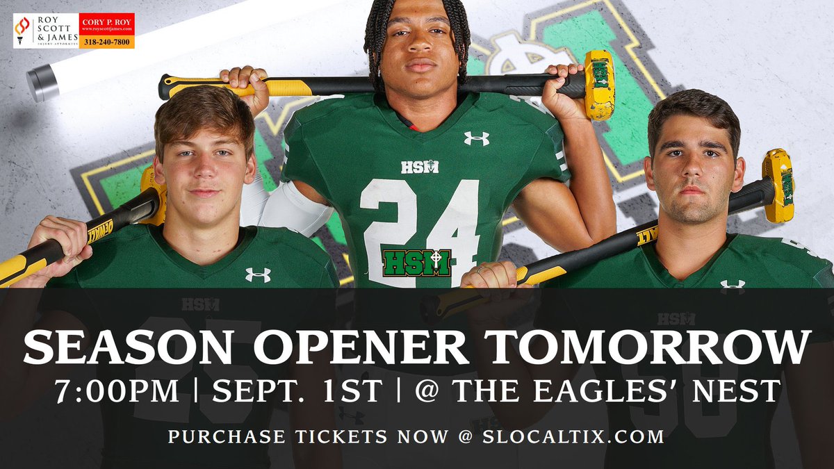 Football is here Eagle Nation! Season opener is tomorrow at the Eagles’ Nest! Purchase tickets now at SLOCALTIX.com. $10 online now, $12 after Noon tomorrow. Eagles take on the Warriors of St. Frederick’s High School. #GeauxEagles #eaglenation