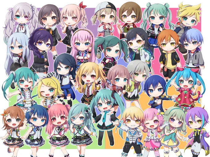8月毎日ちびキャラ投稿は今日で一旦終わりです全キャラ+ミク達、各バーチャルシンガーで31人描きました1ヶ月お付き合いありがとうございました#prsk_FA 