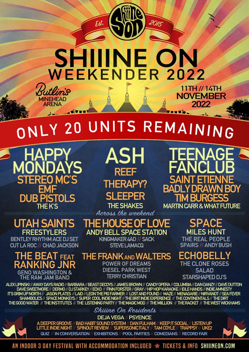Only 20 units remaining for <a href="/ShiiineOn_/">Shiiine On</a> this November!!!

DON'T MISS OUT.

⚠️⚠️⚠️⚠️⚠️⚠️⚠️⚠️⚠️⚠️⚠️⚠️⚠️⚠️⚠️⚠️

Tickets: bit.ly/3N1C2RO 

 🛌 🚿 🎶 🍻 🔊

3 days of live music. Accommodation. Bed &amp; Shower. Club Nights. DJ sets. Exhibitions.