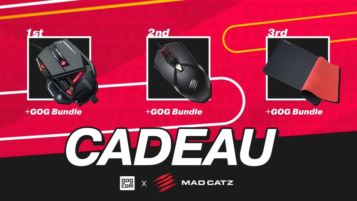 MadCatzFrance's tweet photo. 📣 Attention à tous ! Mad Catz et GoG ont uni leurs forces ! 💫 - Participez à notre concours pour avoir une chance de devenir le PLUS FOU DES CATZ. 😼

➡️ https://t.co/WJ0QtgNEVp

 #MadCatz #MadCatzFrance #giveaway #prize #cadeau #concours #gaming https://t.co/PCuv7DnhmN