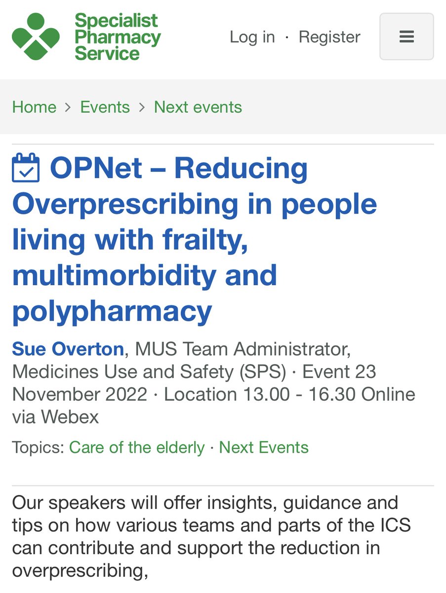 Registration is open for our virtual learning &amp; networking event for pharmacists &amp; pharmacy technicians working with older people.

23rd November 13.00-16.30.

More information &amp; registration link here ⤵️
sps.nhs.uk/articles/opnet…