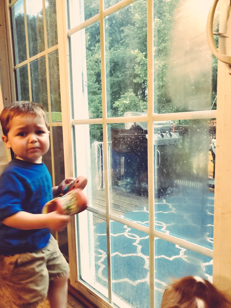 Pater_Casey's tweet photo. 2 year old outdoorsman wailing and gnashing, furious that I will not outfit him with crocs to play outside in severe thunderstorm.

Also pictured: 20yr old me, sure that God has arbitrarily decided to erect barriers between me and sin, likely only for spite... https://t.co/Jtki4pDydV
