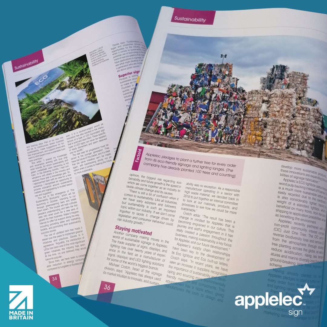 Applelec's tweet photo. This month @signlink magazine takes a look at the biggest drivers for sustainability change, in the signage industry. Check out our thoughts and what we've been up to (pg 33-37): https://t.co/45akZIZmBo
#signage #ecosignage #signageSustainability https://t.co/Q9v4tV4zUE