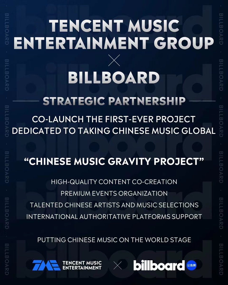 TME_official_'s tweet photo. $TME and @billboard will launch the “Chinese Music Gravity Project,” a first-of-its-kind initiative dedicated to championing Chinese #music across an international audience through a series of engaging content collaborations and features. https://t.co/ERGqkJdkKh