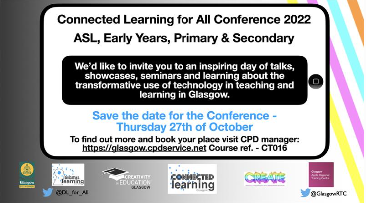 📢Calling all DLOLs!  ➡️Head to CPD Manager and book your place at the DLOL Conference 2022. This event promises to be an amazing &amp; inspirational day of guest speakers &amp; showcases about the transformative use of technology in teaching &amp; learning in the schools across Glasgow 👏